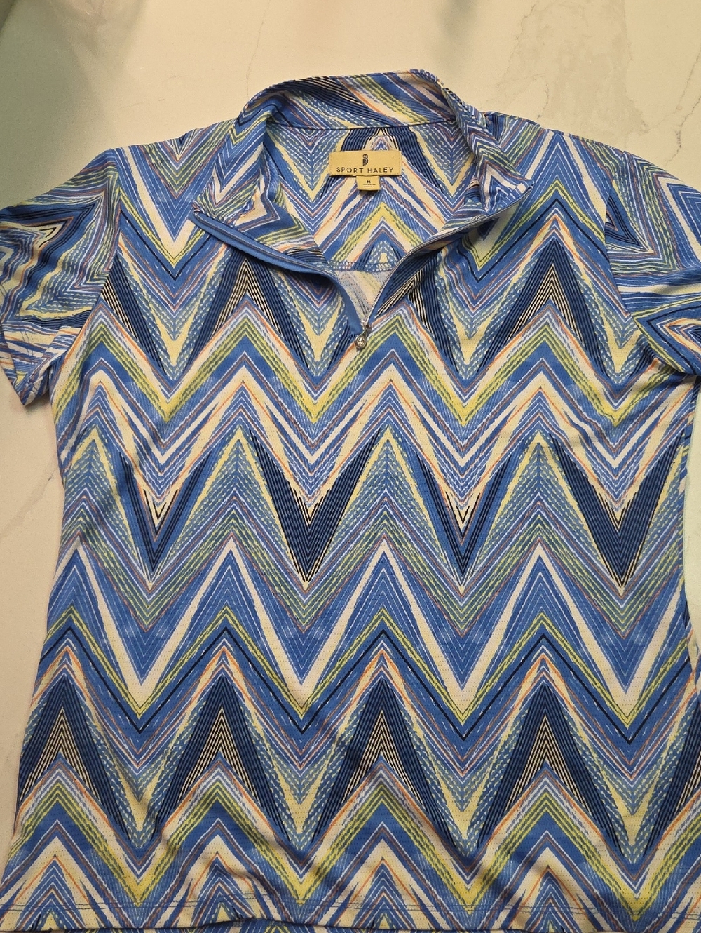 Sport Haley Blue and Light Green Chevron‎ Zip Golf Polo